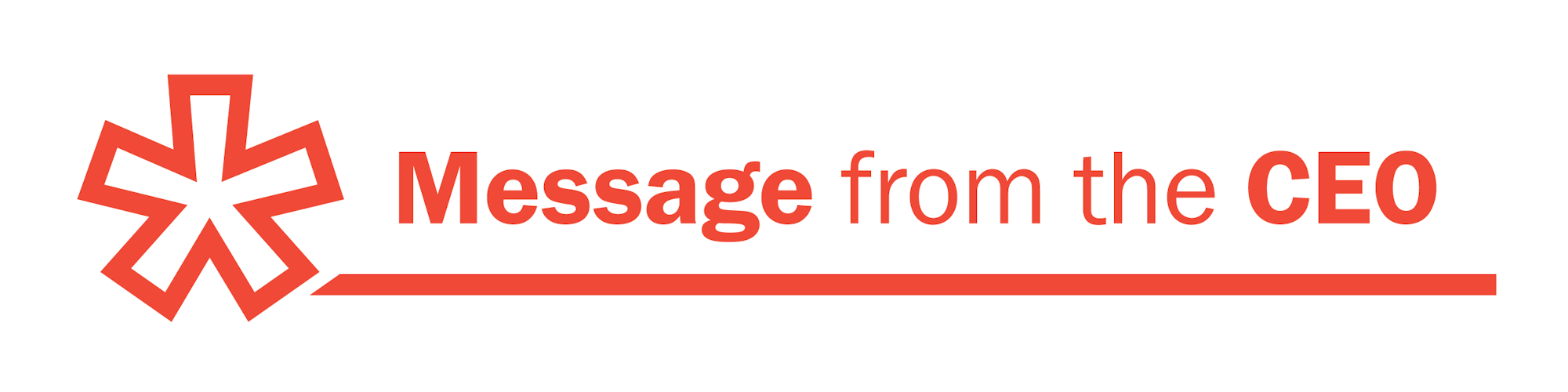 Red graphic and text: "Message from the CEO" with a star-like symbol and underline.