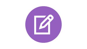 The image features a purple circle with a white outline of a square and a pencil, suggesting note-taking or writing.