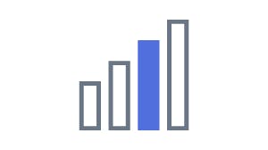 Three vertical bar graph columns, with the middle one colored blue.