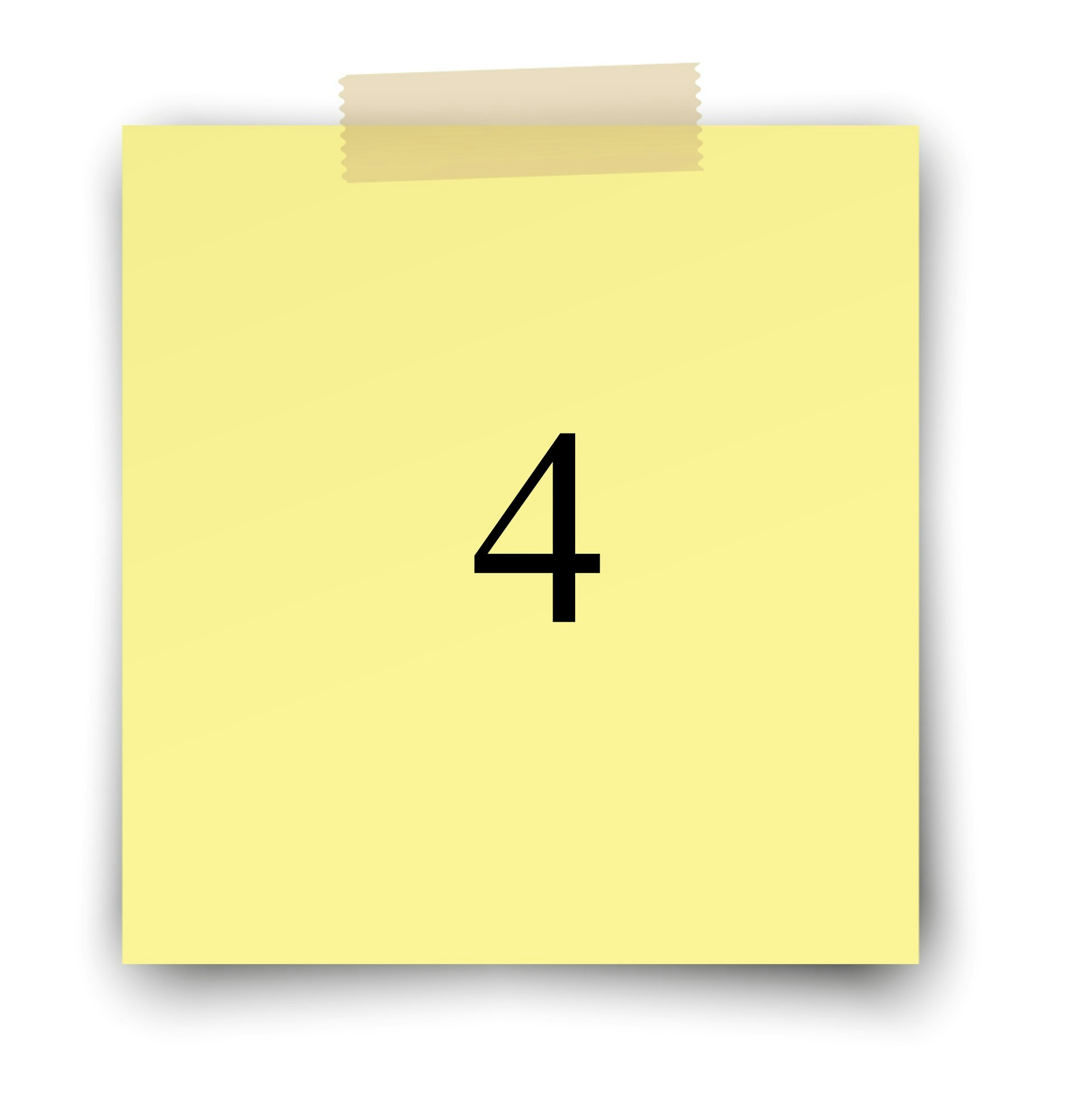 A yellow sticky note with the number 4 written on it.