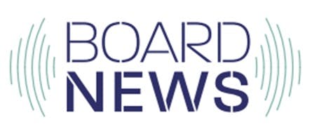 A logo with the words "BOARD NEWS" and sound wave graphics on either side.