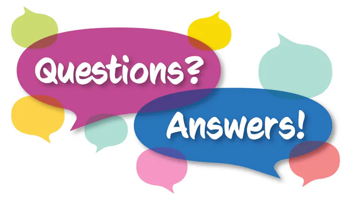 The image features colorful speech bubbles with the words "Questions?" and "Answers!" promoting interaction or dialogue.