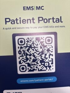 QR code for EMS|MC Patient Portal for paying EMS bills.