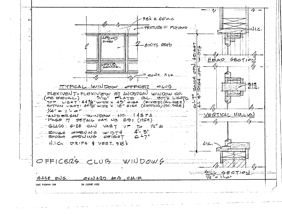 Blueprint for the officers club at Freedom Center from 1953.