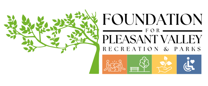 Foundation for Pleasant Valley Recreation & Parks logo with tree and icons depicting community, seating, nature, and accessibility.