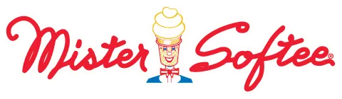 The Mister Softee logo with stylized red text and an illustrated character holding an ice cream cone.
