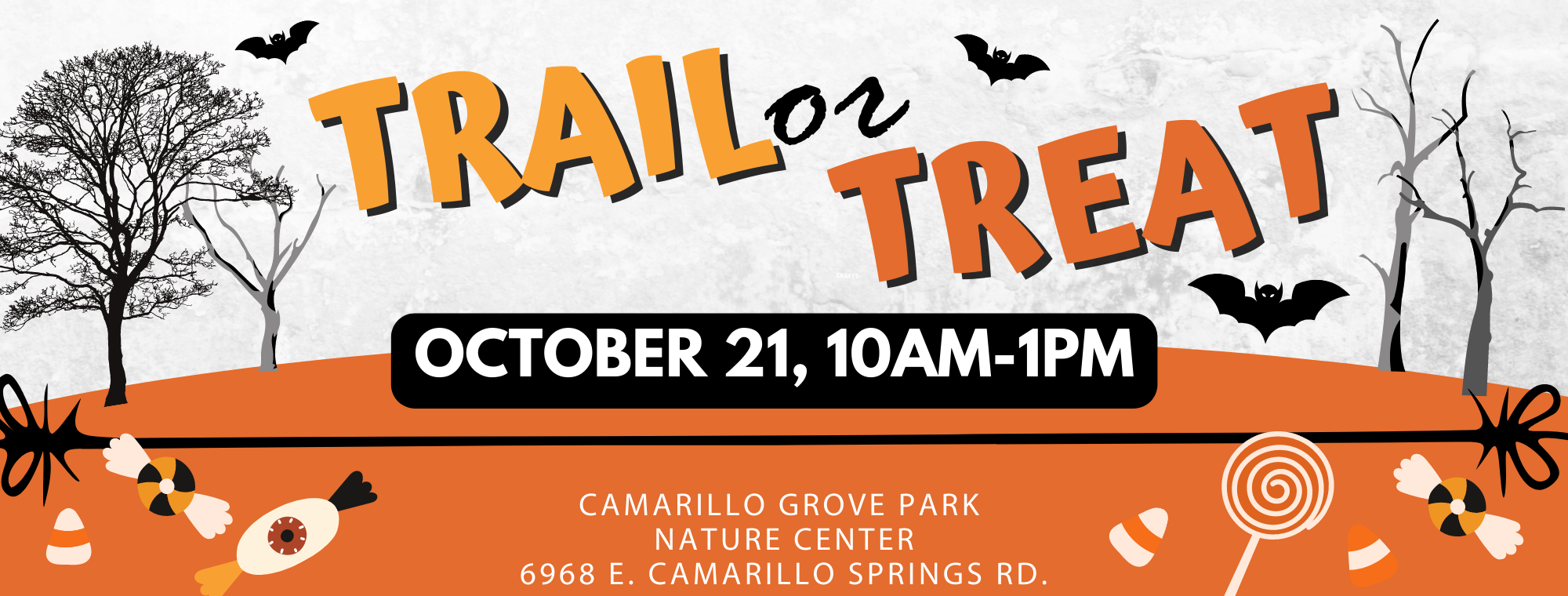 Event: Trail or Treat at Camarillo Grove Park on October 21, 10 AM - 1 PM. Family fun with candy and activities!