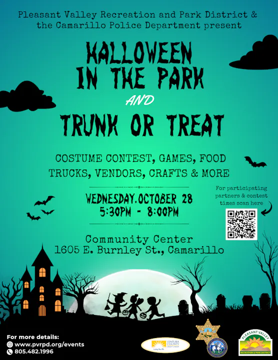 Join us for Halloween in the Park & Trunk or Treat on Oct 28, 5:30-8 PM at the Community Center, Camarillo! Fun activities await!