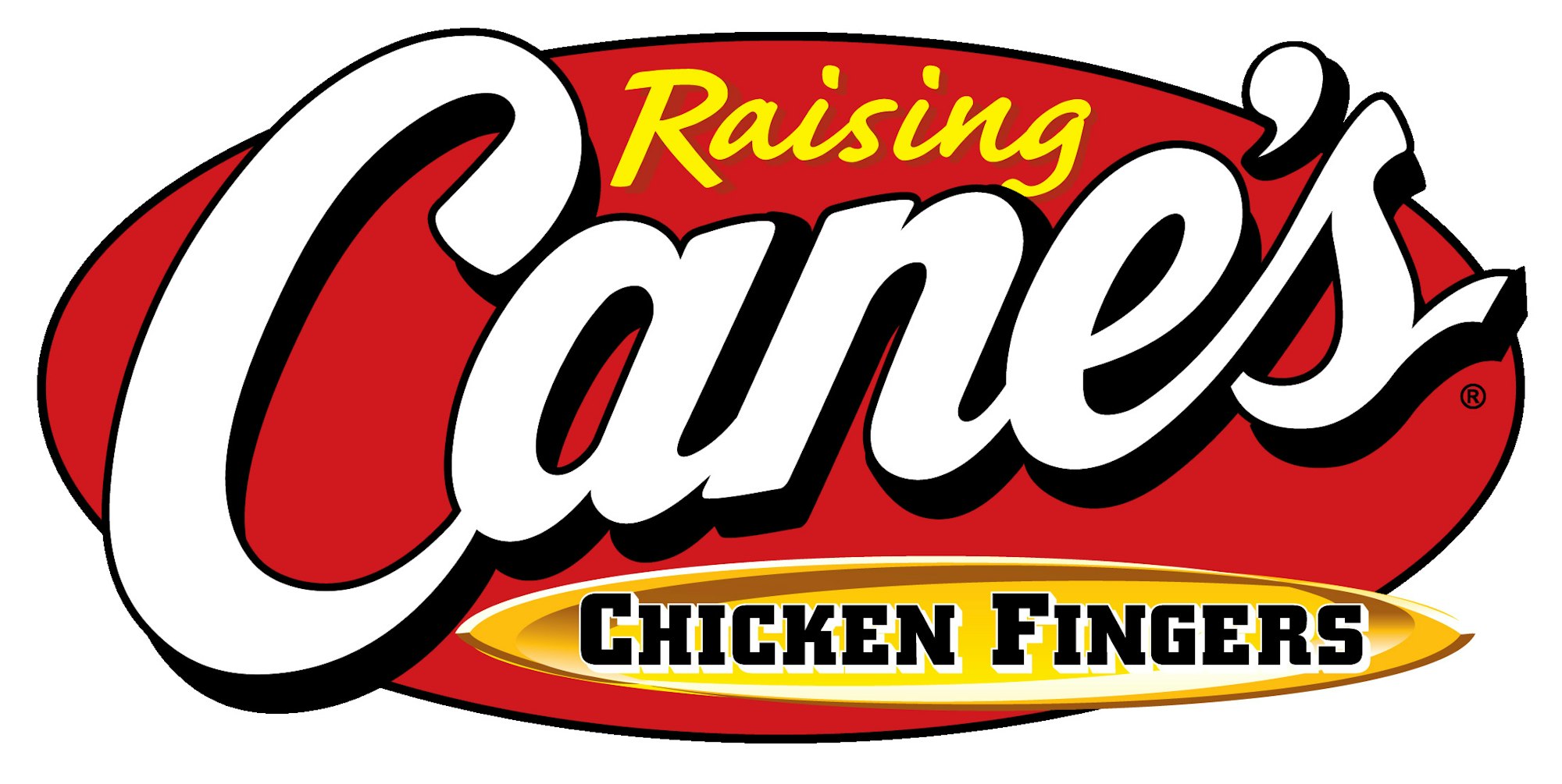 The image features the logo of Raising Cane's, a fast-food restaurant known for chicken fingers.