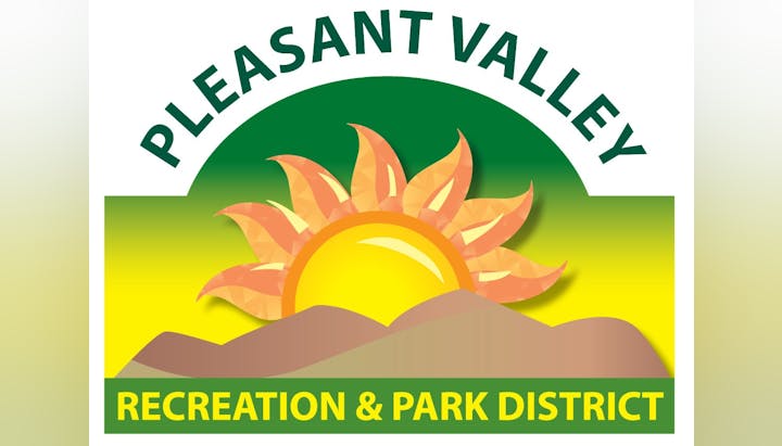 The image features a logo for "Pleasant Valley Recreation & Park District," featuring a sun and mountains in vibrant colors.