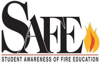 Logo with the word "SAFE" and a flame design. Text below reads "Student Awareness of Fire Education."