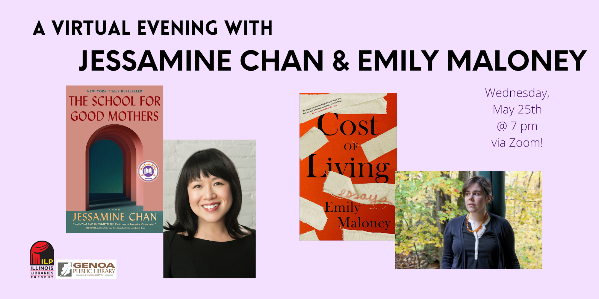 Event featuring authors Jessamine Chan and Emily Maloney discussing their works on May 25th at 7 PM via Zoom.