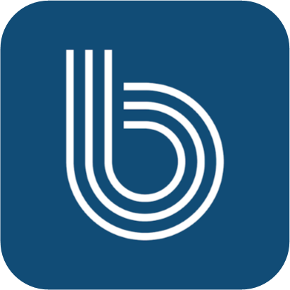 White stylized "b" with three lines on a blue background.