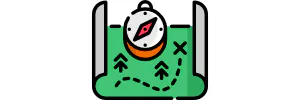 An illustration of a map with a compass and a dotted path marked with an "X," suggesting a treasure or destination.