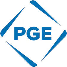 Blue and white "PGE" logo inside a diamond-shaped outline.
