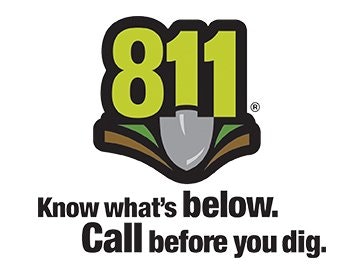 811 logo with a shovel icon and text: "Know what's below. Call before you dig."