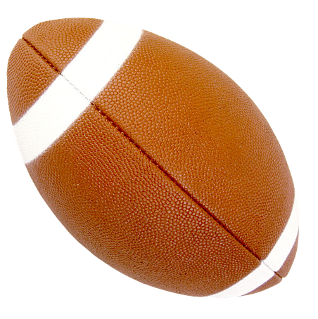 A brown American football with white stripes, designed for gameplay in American football.