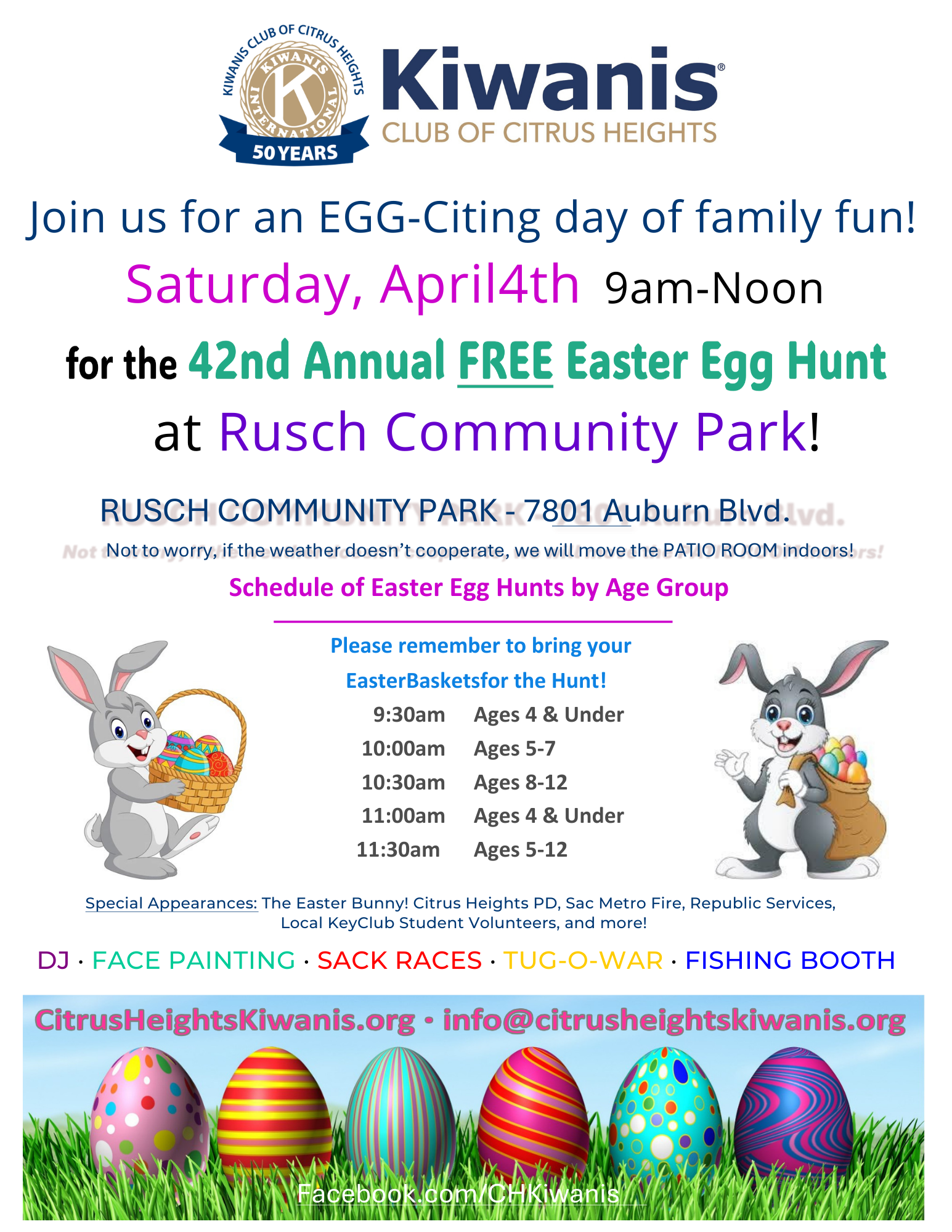 Join the 42nd Annual FREE Easter Egg Hunt on April 4th at Rusch Community Park, Citrus Heights. Fun for all ages! 🎉🥚