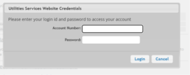 A login prompt for a utilities services website, requesting an account number and password for access.