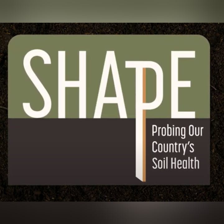 "SHAPE: Probing Our Country's Soil Health" logo on a green and brown background.