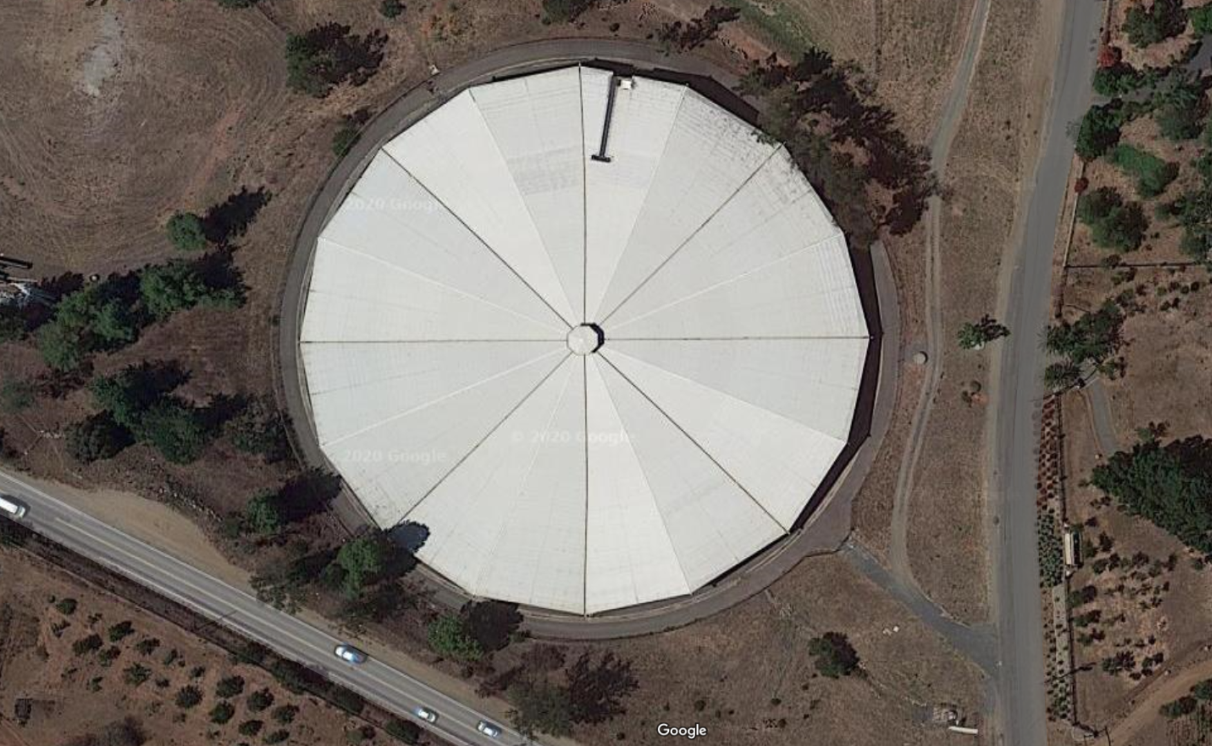 Aerial view of Pechstein Reservoir roof