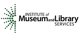 Logo of the Institute of Museum and Library Services with a design of green dots on the left side.