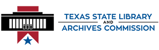 Texas State Library and Archives Commission logo with a red and blue design, featuring a star.