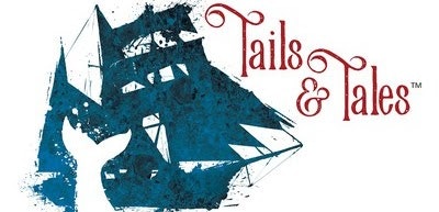 Silhouette of a ship and whale tail with the text "Tails & Tales" in stylized font.