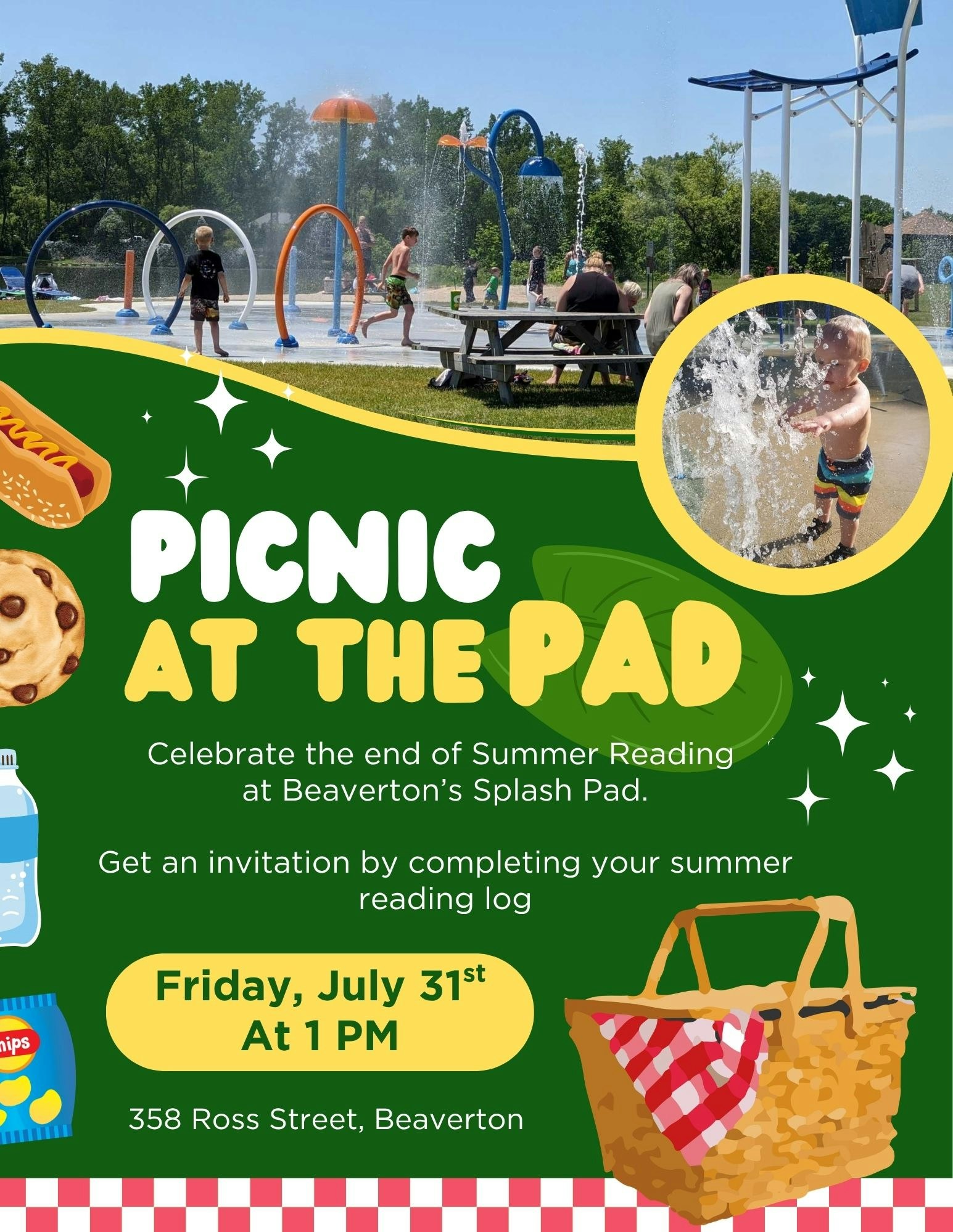 Join the "Picnic at the Pad" on July 31 at 1 PM at Beaverton’s Splash Pad to celebrate summer reading completion!