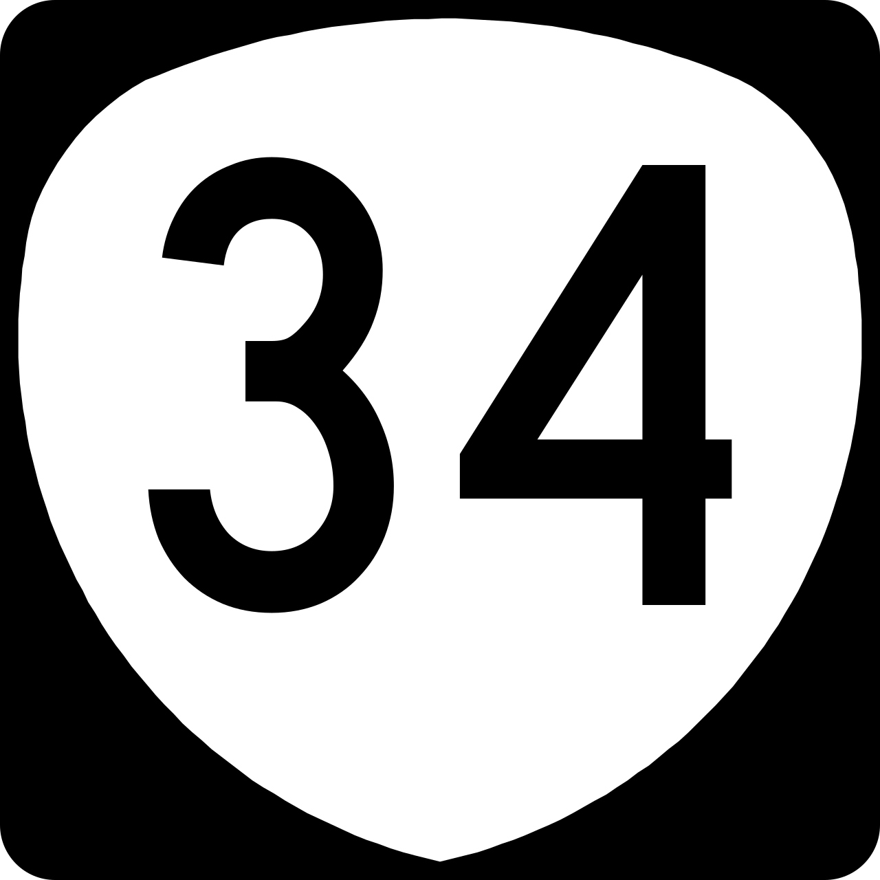 The image shows a road sign indicating "Route 34" within a circular border.