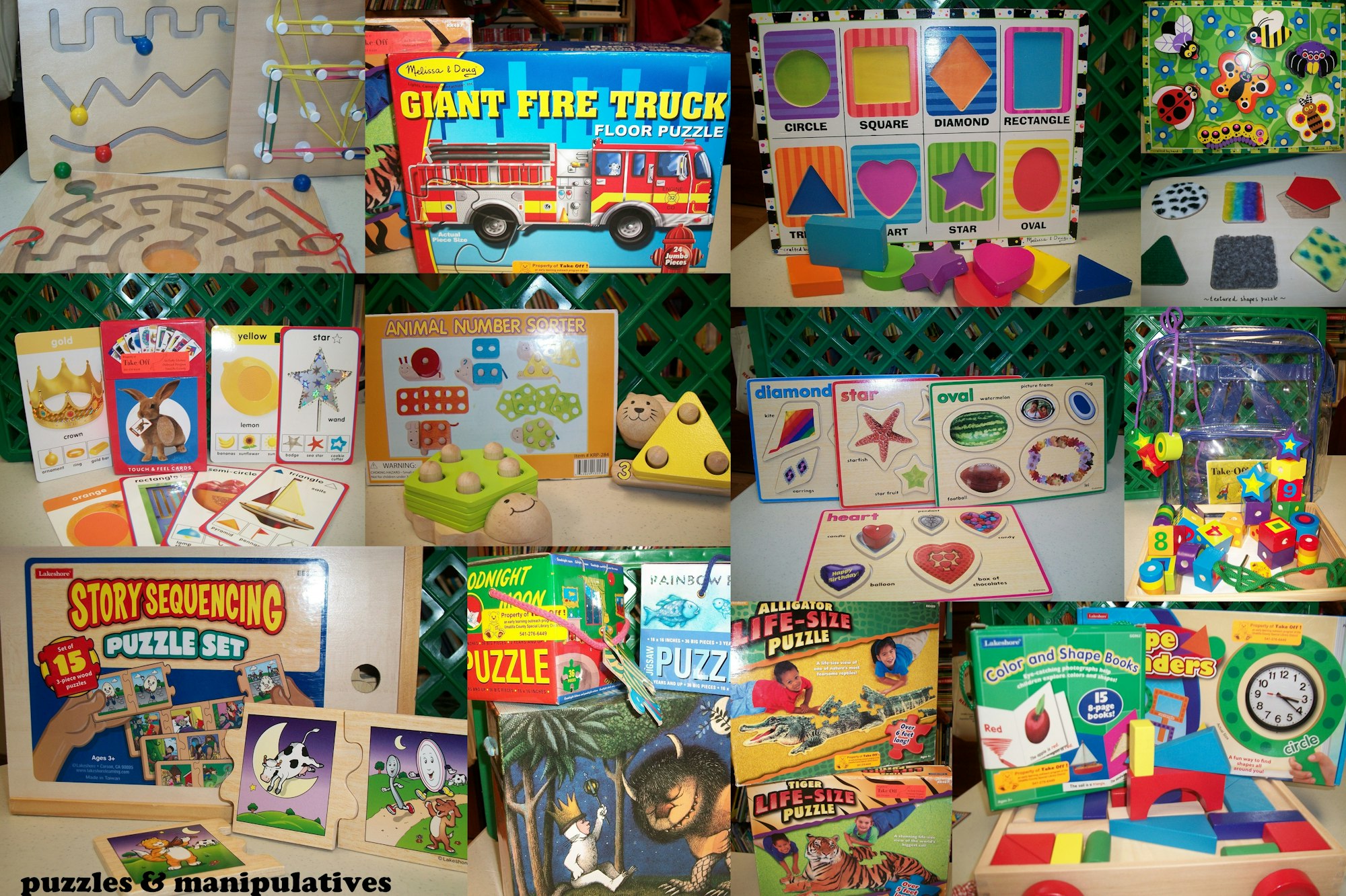 photo of some of the puzzles & manipulatives available from Take Off! program