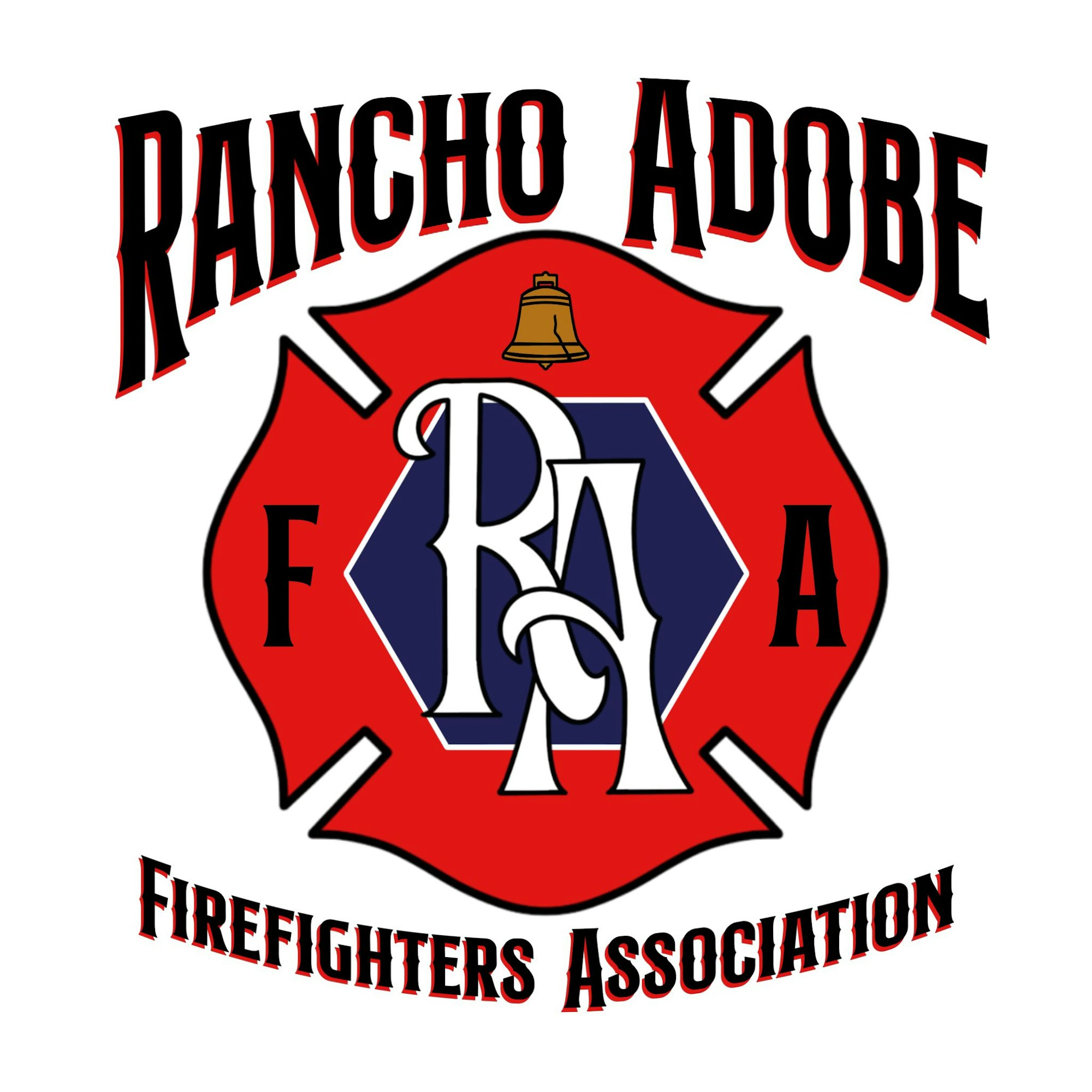 Rancho Adobe Firefighters Association logo with a bell and initials "RA."