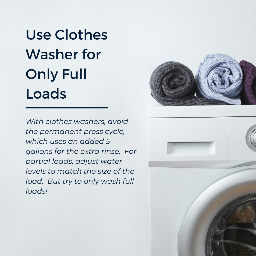 Image explaining the benefits of saving water by running full washing machine loads.