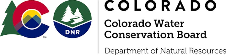 Logos and text for the Colorado Water Conservation Board, Department of Natural Resources.