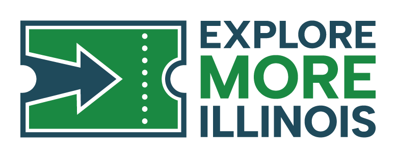 A logo with a ticket icon and the text "Explore More Illinois."