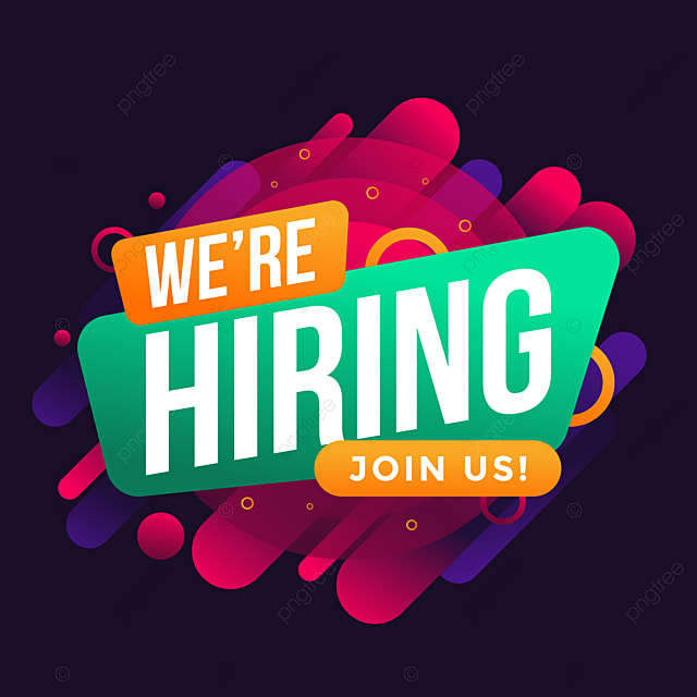 A vibrant graphic announcing job openings with the text "We're Hiring! Join Us!" in bold colors.