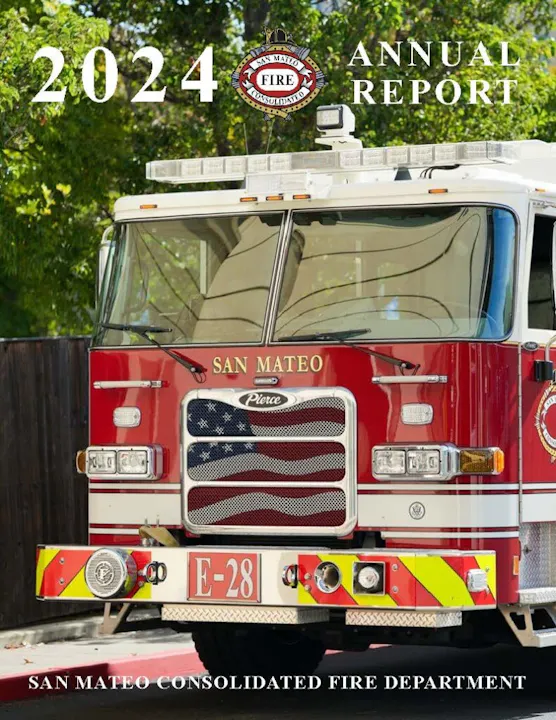 Fire truck cover of the 2024 annual report for the San Mateo Consolidated Fire Department.