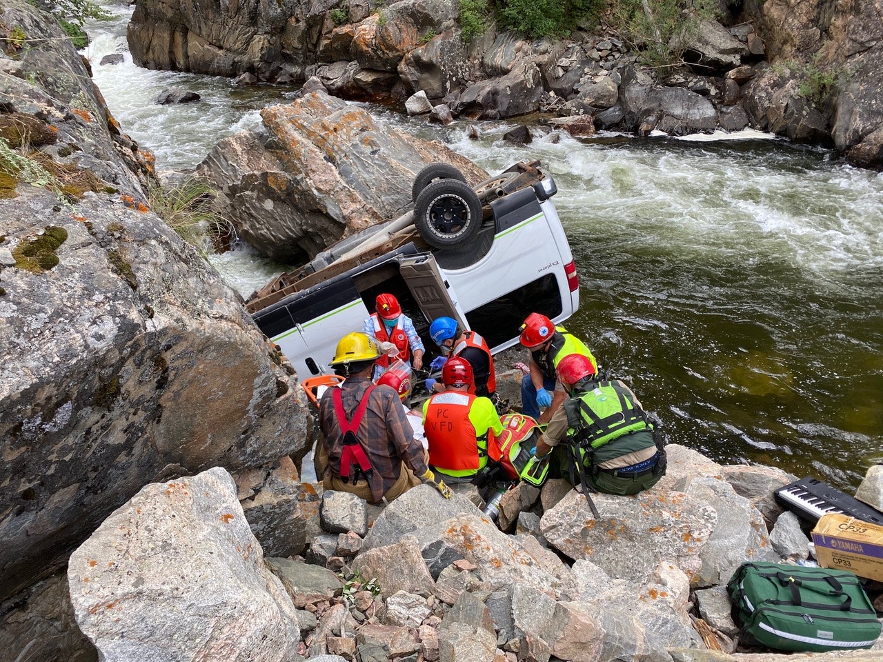 Rescue of person in car in river