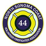 A logo for North Sonoma Coast Volunteer Firefighter Association with the number 44.