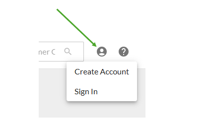 The image shows a user account icon with options to "Create Account" or "Sign In."