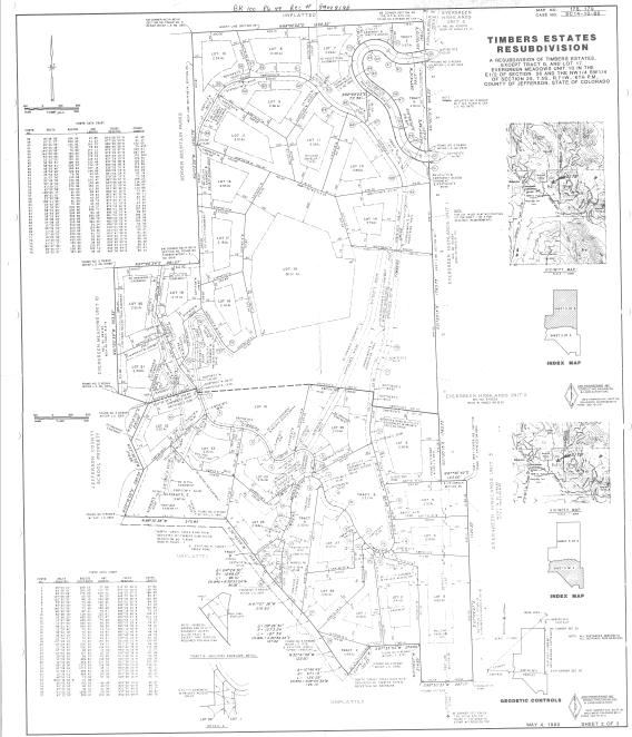 Map of Timbers Estates Subdivision with plot details, legend, and geodetic controls.