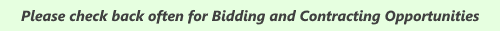 Text: "Please check back often for Bidding and Contracting Opportunities" on a light green background.
