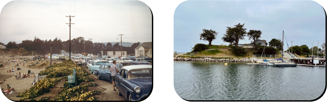 A split-view image contrasting the Atlantic Avenue facing West  "Then" and "Now"