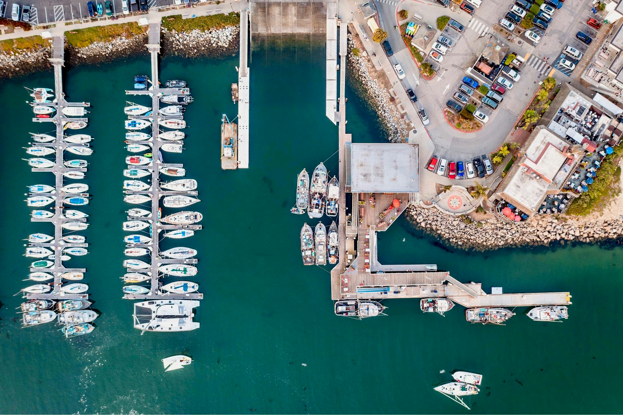 Aerial Photo of the Santa Cruz Harbor fuel dock and launch ramp