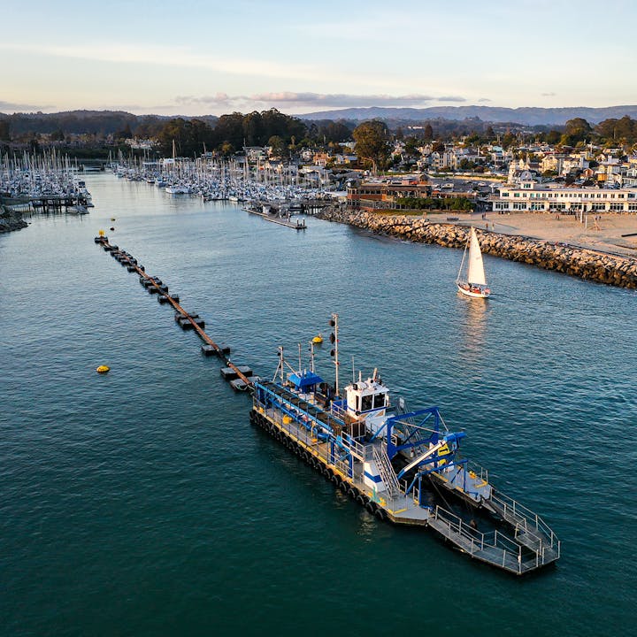 Aerial Photo of the Santa Cruz Harbor entrance channel