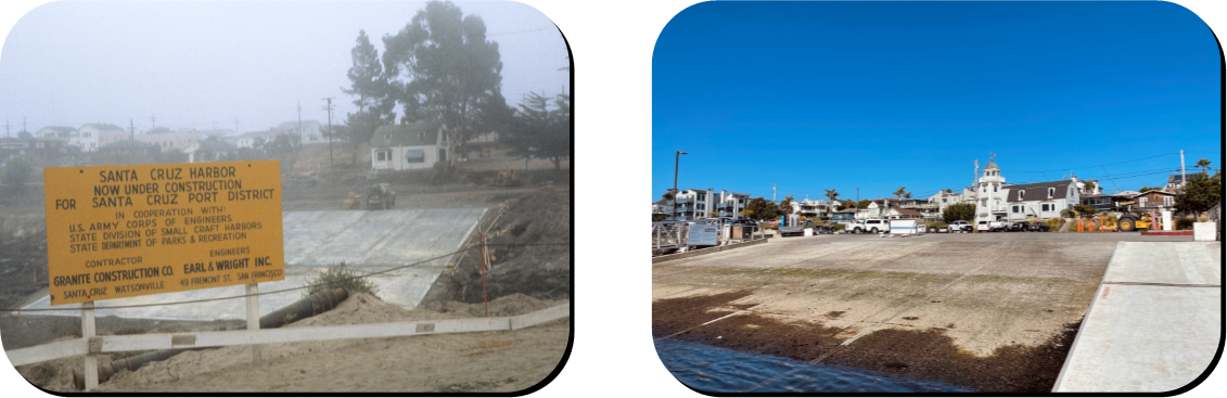 A split-view image contrasting the launch ramp  "Then" and "Now"