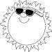 A drawing of a smiling sun wearing sunglasses.