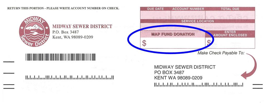 Picture of Midway Sewer payment stub with MAP Fund Donation area circled