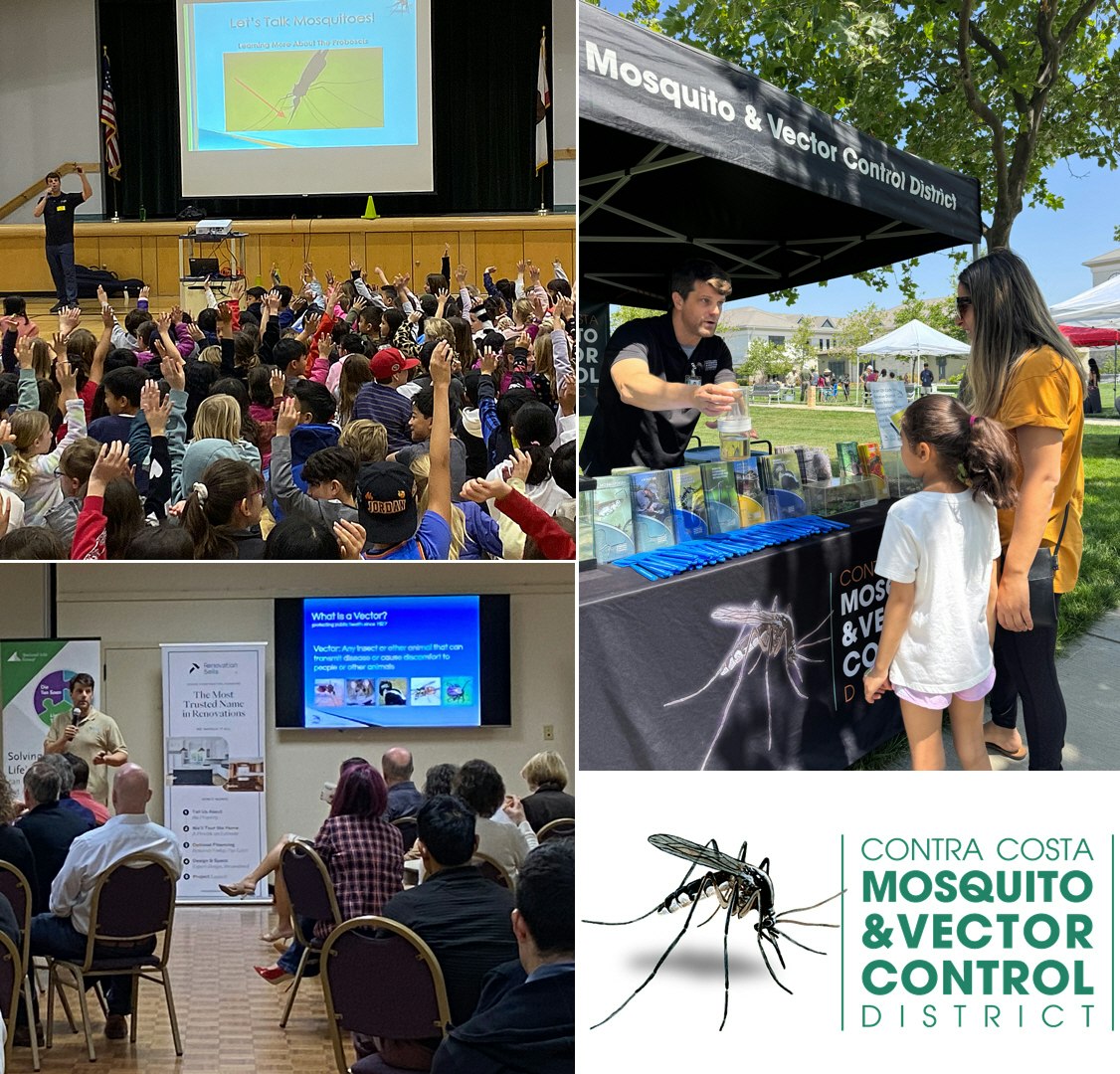 Educational presentations and outreach by Contra Costa Mosquito & Vector Control District, with a focus on mosquito awareness.