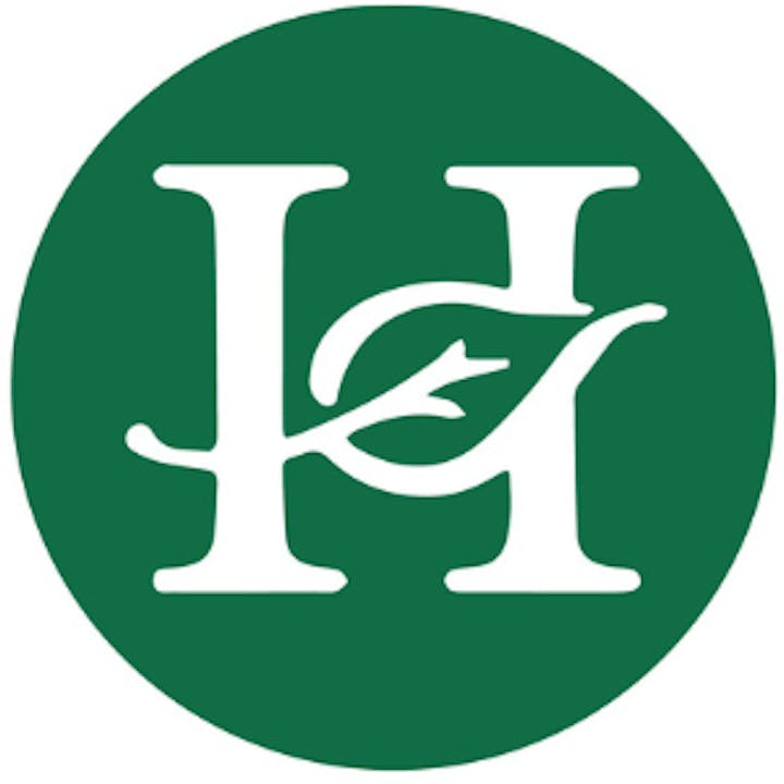 A green circle with a stylized white "H" and a leaf design.
